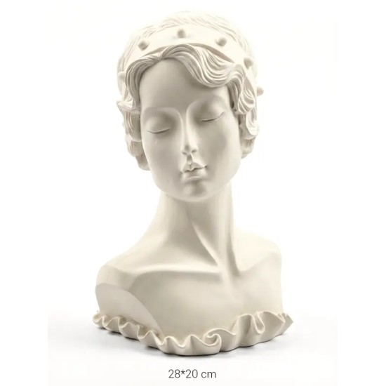 P214 Yana Taçlı Kadın Büstü Ham Polyester Obje