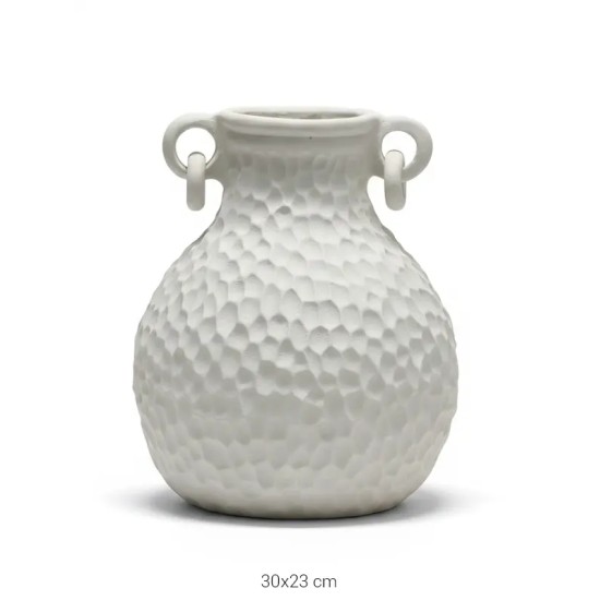 P452 Yana Dövme Dokulu Halkalı Vazo Ham Polyester Obje