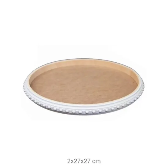 EG49 Yuvarlak Çıtalı Tepsi (Küçük) Ahşap Boyanabilir Obje