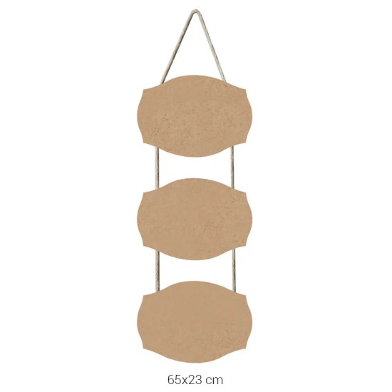 F727 3'lü İpli Oval Dalgalı Pano Ahşap Boyanabilir Obje