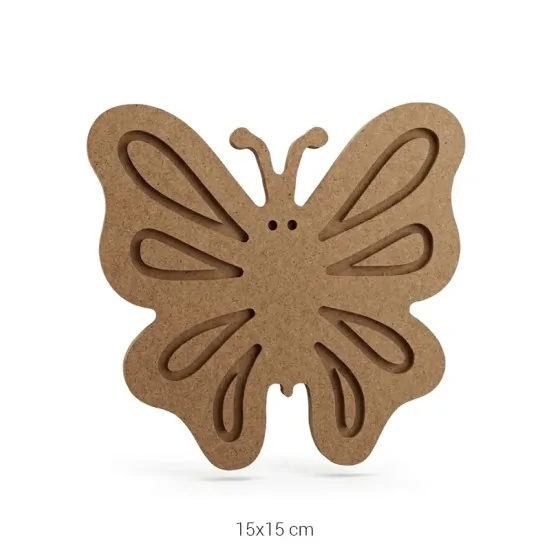 H61 18 mm İşlemeli Kelebek Ahşap Boyanabilir Obje