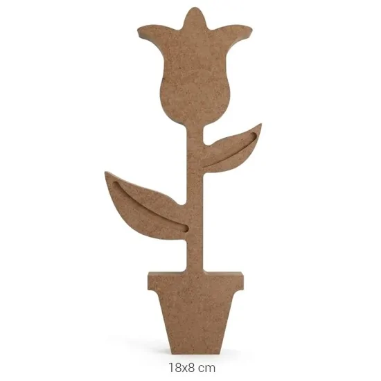 H78 18 mm Saksıda Lale Ahşap Boyanabilir Obje