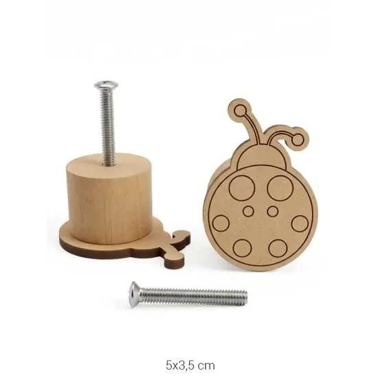 KLP16 Uğur Böceği Tekli Kulp Ahşap Boyanabilir Obje
