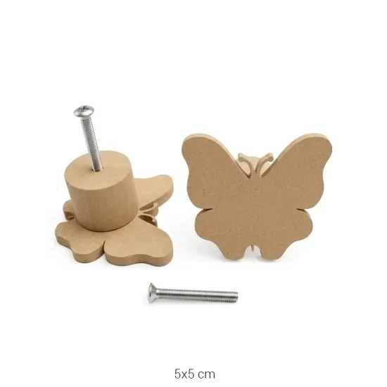 KLP22 Kelebek Tekli Kulp Ahşap Boyanabilir Obje