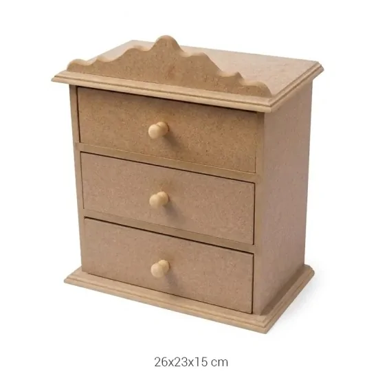 KU274 3 Çekmeceli Kutu Ahşap Boyanabilir Obje