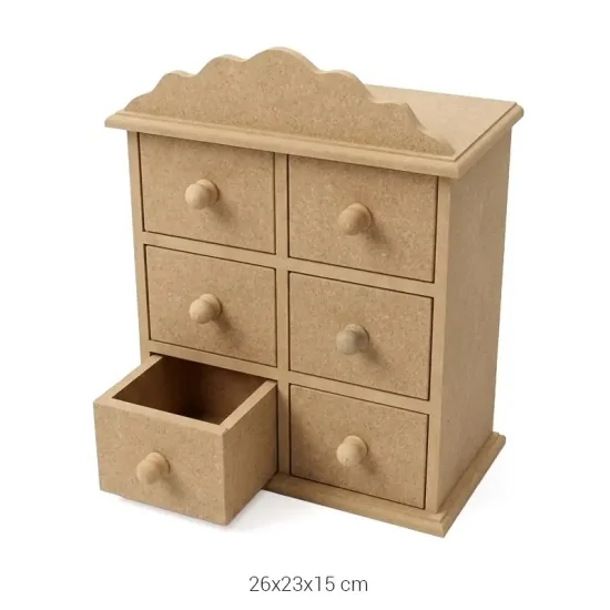 KU275 6 Çekmeceli Kutu Ahşap Boyanabilir Obje