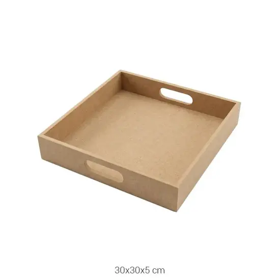 T749 Orta Boy Düz Kare Tepsi Ahşap Boyanabilir Obje