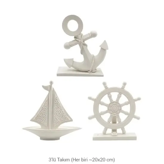 Violette Ham Polyester 3'lü Denizci Temalı Obje Seti No:VHP300 (20x20 cm)