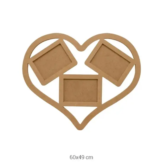 ÇER156 Kalp Şeklinde 3'lü Resim Çerçevesi Ahşap Boyanabilir Obje