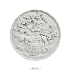 P481 Yana Çilek Sepeti Yuvarlak Duvar Panosu Ham Polyester Obje