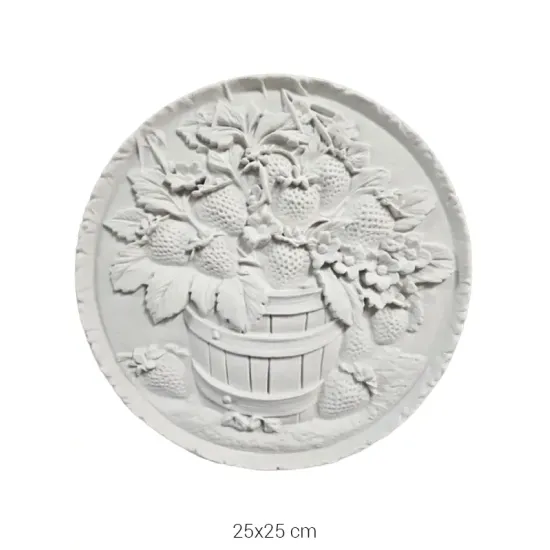 P481 Yana Çilek Sepeti Yuvarlak Duvar Panosu Ham Polyester Obje