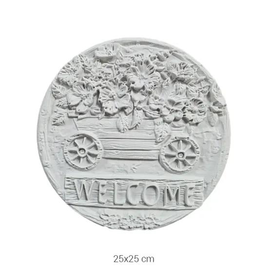 P483 Yana Çiçek Arabası Yuvarlak Duvar Panosu Ham Polyester Obje