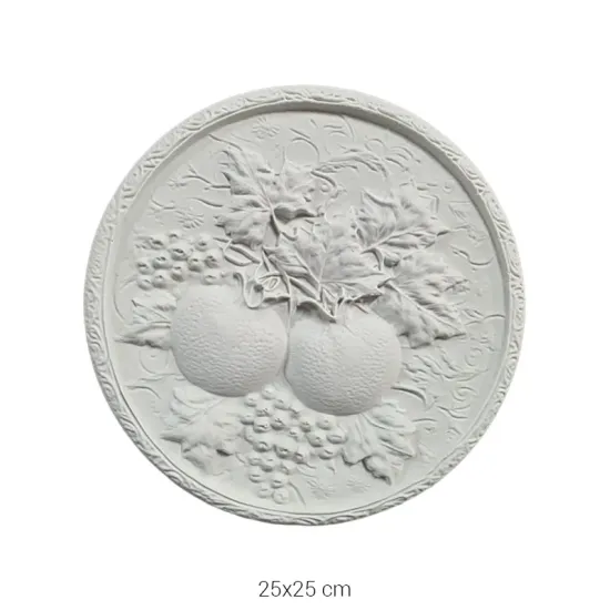 P486 Yana Portakallı ve Üzümlü Yuvarlak Duvar Panosu Ham Polyester Obje