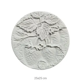 P487 Yana Çilekli Yuvarlak Duvar Panosu Ham Polyester Obje