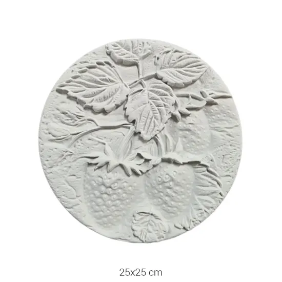 P487 Yana Çilekli Yuvarlak Duvar Panosu Ham Polyester Obje