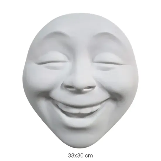 P489 Yana Gözü Kapalı Gülen Yüz Mask Duvar Dekoru Ham Polyester Obje
