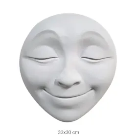P490 Yana Gözü Kapalı Tebessüm Eden Yüz Mask Duvar Dekoru Ham Polyester Obje
