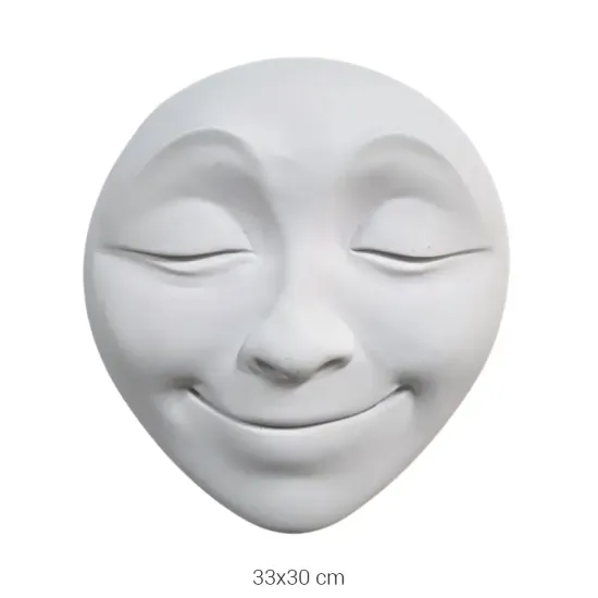 P490 Yana Gözü Kapalı Tebessüm Eden Yüz Mask Duvar Dekoru Ham Polyester Obje
