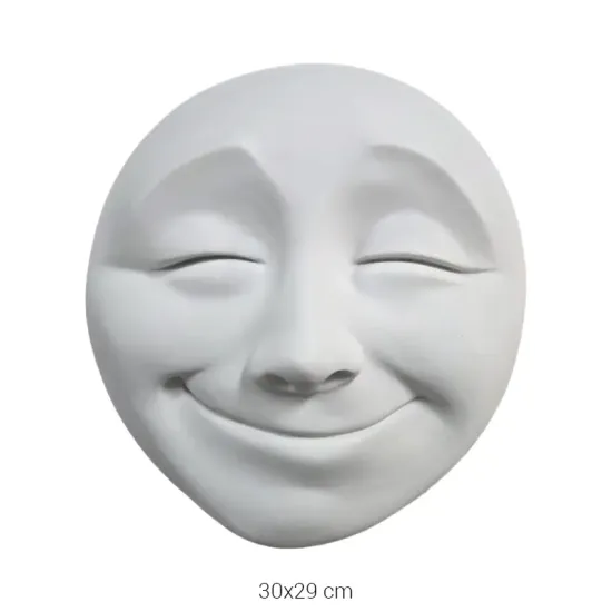 P493 Yana Gözü Kapalı Mutlu Yüz Mask Duvar Dekoru Ham Polyester Obje