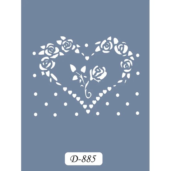 D885 Kalp Gül Model D Serisi Stencil 15x20cm