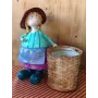 Atölye Tasarımı El Boyaması Dev Boy Sepetli Kız Bahçe Dekoru ve Saksılık - 58 cm