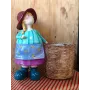 Atölye Tasarımı El Boyaması Dev Boy Sepetli Kız Bahçe Dekoru ve Saksılık - 58 cm