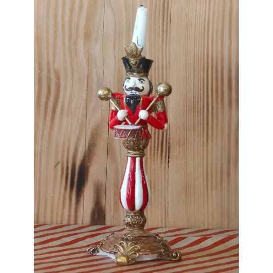 Atölye Tasarımı El Boyaması Nutcracker (Fındıkkıran) Mumluk Şamdan - 26 cm