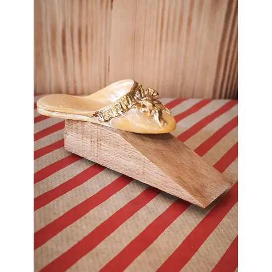Atölye Tasarımı Vintage Terlik Figürlü Ahşap Kapı Stoperi - 14 cm
