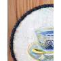 Atölye Tasarımı Lacivert Kenarlı Mavi Çini Desenli Fincan Tepsi - 29,5 cm