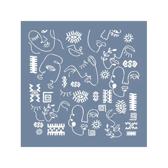 ÇES05 Etnik Model Çiğdem Işık Soyut Yüzler Stencil 45x45cm