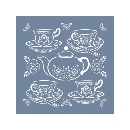 EHBL07 Blue Blanc Çaydanlık Seti Desen Stencil 45x45cm