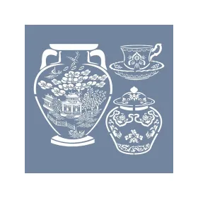 EHBL09 Blue Blanc Vazo Desen Stencil 45x45cm