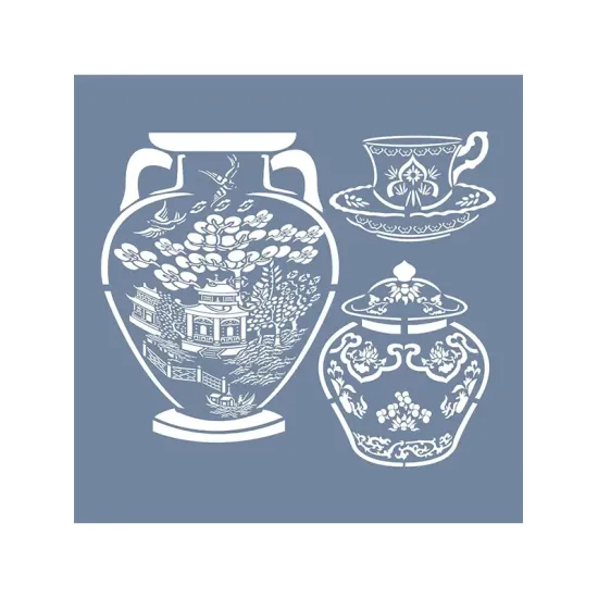 EHBL09 Blue Blanc Vazo Desen Stencil 45x45cm