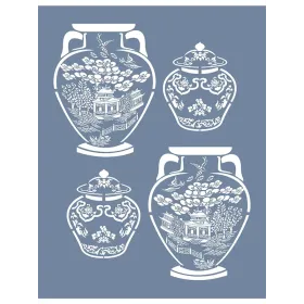 EHBL10 Blue Blanc Vazo Desen Stencil 35x45cm