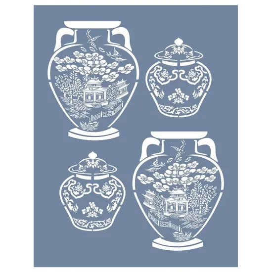 EHBL10 Blue Blanc Vazo Desen Stencil 35x45cm